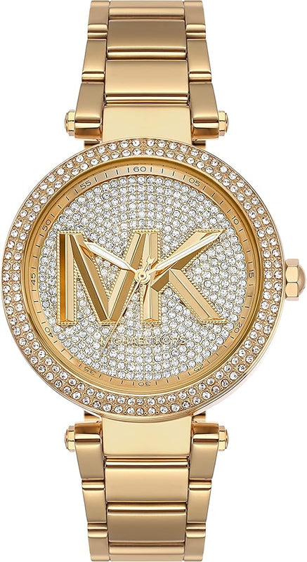 Michael Kors Parker Analog Crystals Gold Dial Gold Steel Strap Watch For Women - MK7283