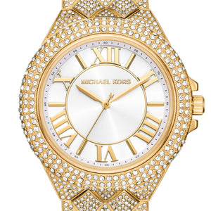 Michael Kors Camille Three-Hand Crystals White Dial Gold Steel Strap Watch for Women - MK4800
