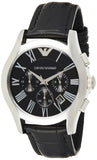 Emporio Armani Valente Chronograph Black Dial Black Leather Strap Watch For Men - AR1633