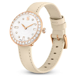 Swarovski Certa Crystals Silver Dial Beige Leather Strap Watch for Women - 5672968