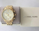 Michael Kors Lexington Chronograph Gold Dial Gold Steel Strap Watch For Men - MK8579