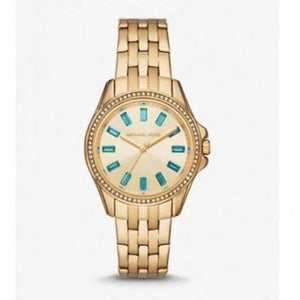 Michael Kors Mini Pilot Quartz Gold Dial Gold Steel Strap Watch For Women - MK7366