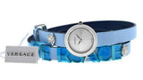 Versace V Flare Silver Dial Blue Leather Strap Watch for Women - VEBN00118