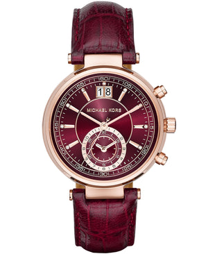 Michael Kors Sawyer Maroon Dial Maroon Leather Strap Watch for Women - MK2426