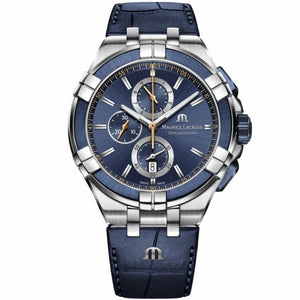 Maurice Lacroix Aikon Chronograph Blue Dial Blue Leather Strap Watch For Men - AI1018-SS001-432-4