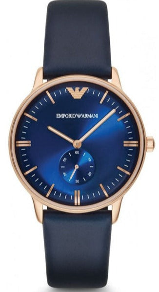Emporio Armani Classic Quartz Blue Dial Blue Leather Strap Watch For Men - AR2071