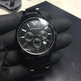 Emporio Armani Classic Chronograph Black Dial Black Steel Strap Watch For Men - AR2453