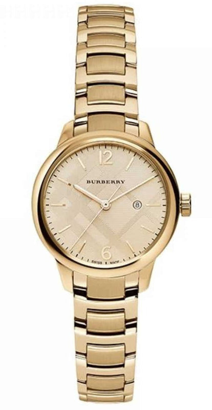 Burberry The Classic Champagne Dial Gold Steel Strap Watch for Women - BU10109