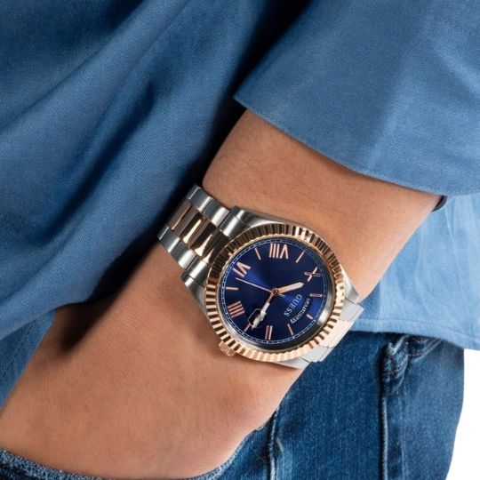 Guess Quartz Blue Dial Two Tone Steel Strap Watch For Men - GW0265G12