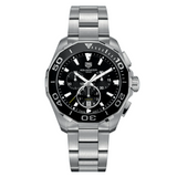 Tag Heuer Aquaracer Quartz Chronograph Black Dial Silver Steel Strap Watch for Men - CAY111A.BA0927