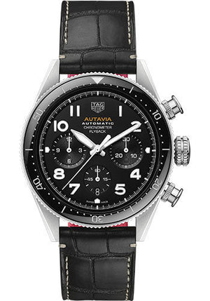 Tag Heuer Autavia Chronometer Flyback Automatic Chronograph Black Dial Black Leather Strap Watch for Men - CBE511A.FC8279