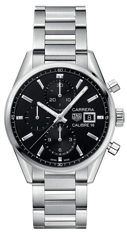 Tag Heuer Carrera Automatic Chronograph Black Dial Silver Steel Strap Watch for Men - CBK2110.BA0715
