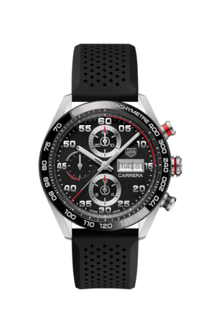 Tag Heuer Carrera Chronograph Black Dial Black Rubber Strap Watch for Men - CBN2A1AA.FT6228