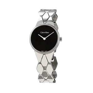 Calvin Klein Snake Black Dial Silver Steel Strap Watch For Women - K6E23141