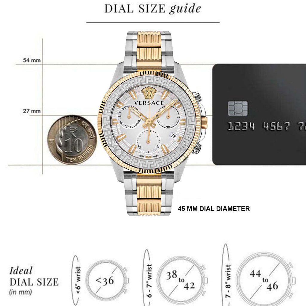 Versace Greca Action Chronograph Quartz Silver Dial Two Tone Steel Strap Watch for Men - VE3J00522