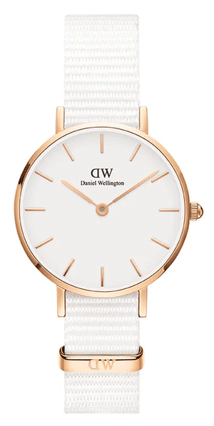 Daniel Wellington Petite Dover Quartz White Dial White NATO Strap Watch For Women - DW001000313