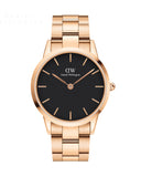 Daniel Wellington Iconic Link Black Dial Rose Gold Steel Strap Watch For Men - DW00100344