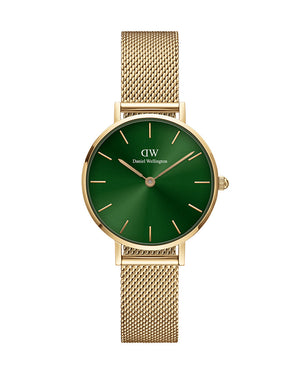 Daniel Wellington Petite Emerald Green Dial Gold Mesh Strap Watch For Women - DW00100479