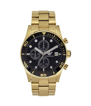 Emporio Armani Chronograph Black Dial Gold Steel Strap Watch For Men - AR5857