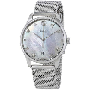 Gucci G-Timeless Mother of Pearl Dial Silver Mesh Bracelet Watch For Women - YA126583