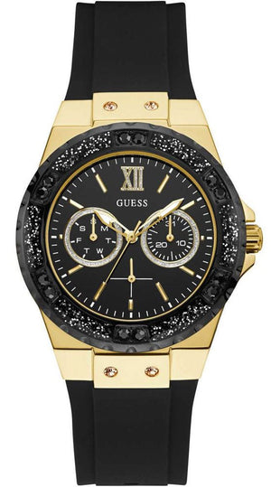 Guess Black Dial Black Rubber Strap Watch For Women - W1053L7