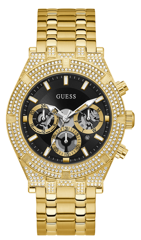 Guess Multifunction Diamonds Black Dial Gold Steel Strap Watch for Men - GW0455G2