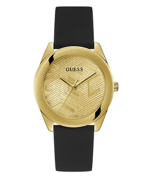 Guess Cubed Analog Gold Dial Black Silicone Strap Watch For Women - GW0665L1