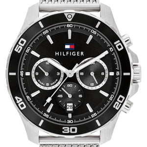 Tommy Hilfiger Jordan Chronograph Black Dial Silver Mesh Strap Watch For Men - 1792092