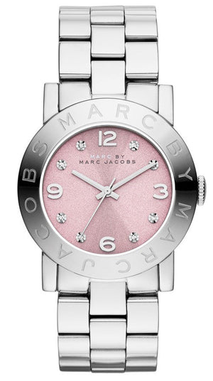 Marc Jacobs Amy Life Pink Dial Silver Steel Strap Watch for Women - MBM3300