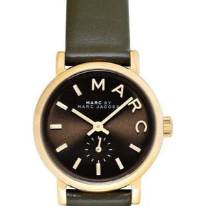 Marc Jacobs Baker Olive Dial Olive Leather Strap Watch for Women - MBM1330