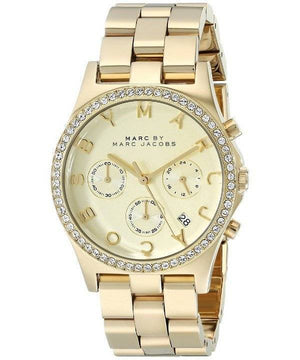 Marc Jacobs Henry Chronograph Gold Dial Gold Steel Strap Watch for Women - MBM3105