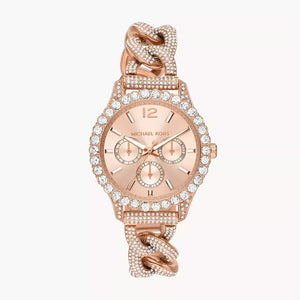 Michael Kors Layton Multifunction Crystals Rose Gold Dial Rose Gold Steel Strap Watch for Women - MK4654