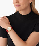 Michael Kors Lexington Three Hand Red Dial Red Leather Strap Watch For Women - MK4747