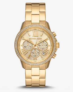 Michael Kors Bryn Pavé Quartz Gold Dial Gold Steel Strap Watch For Women - MK7199