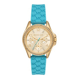 Michael Kors Mini Pilot Quartz Gold Dial Blue Silicone Strap Watch For Women - MK7374