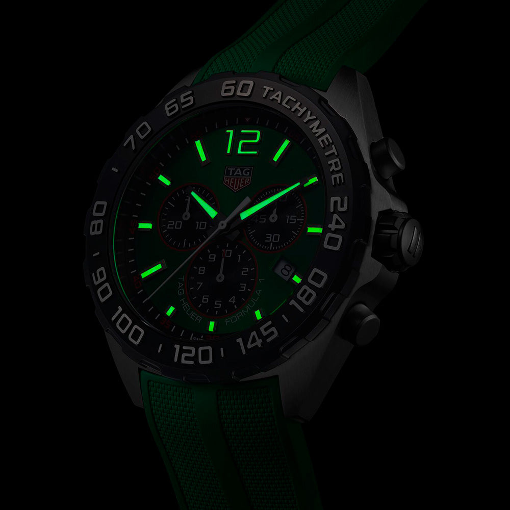 Tag Heuer Formula 1 Chronograph 41mm Green Dial Green Rubber Strap Watch for Men - CAZ101AP.FT8056