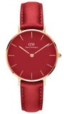 Daniel Wellington Petite Suffolk Red Dial Red Leather Strap Watch For Women - DW00100404