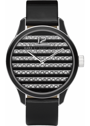 Marc Jacobs Lidia Stripe Glitz Black Dial Black Leather Strap Watch for Women - MBM1166