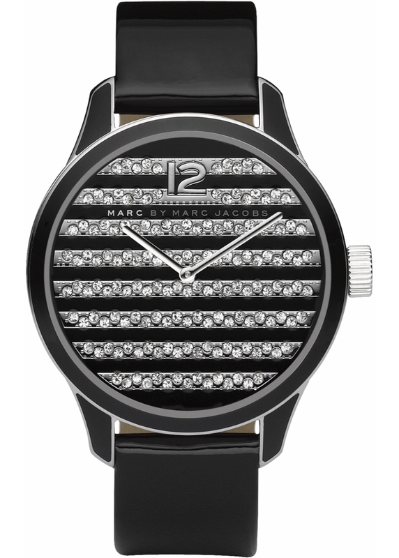 Marc Jacobs Lidia Stripe Glitz Black Dial Black Leather Strap Watch for Women - MBM1166