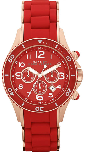 Marc Jacobs Rock Chronograph Red Dial Red Silicone Strap Watch for Women - MBM2577
