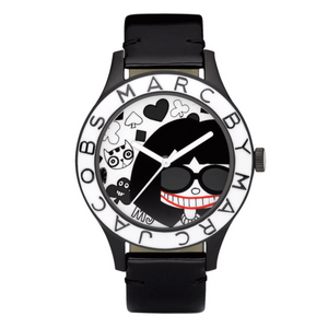 Marc Jacobs White & Black Dial Black Leather Strap Watch for Women - MBM1148