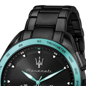 Maserati Traguardo Chronograph Aqua Edition Black Dial Black Steel Strap Watch For Men - R8873644002