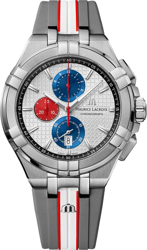 Maurice Lacroix Aikon Chronograph Special Edition Mahindra Racing Silver Dial Grey Rubber Strap Watch for Men - AI1018-TT031-130-2