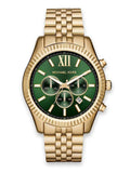 Michael Kors Lexington Chronograph Green Dial Gold Steel Strap Watch for Men - MK8446