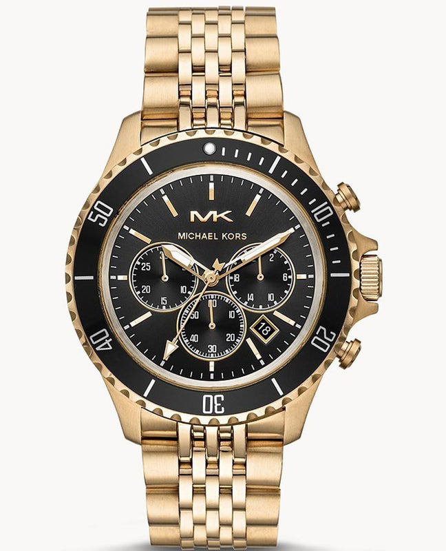 Michael Kors Bayville Chronograph Black Dial Gold Steel Strap Watch For Men - MK8726