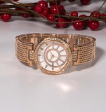 Guess Muse Quartz Silver Dial Rose Gold Steel Strap Watch For Women - W1008L3