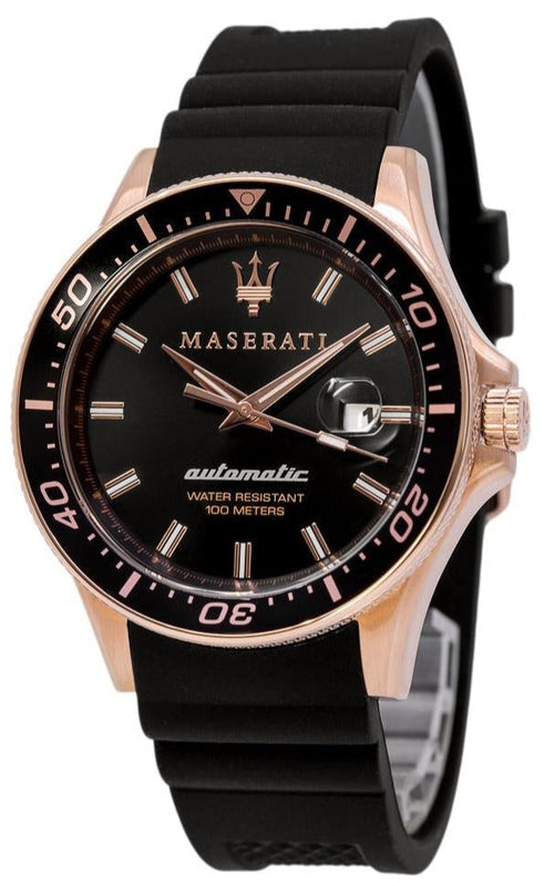 Maserati SFIDA Automatic Black Dial Black Rubber Strap Watch For Men - R8821140001