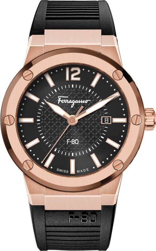 Salvatore Ferragamo F-80 Classic Black Dial Black Rubber Strap Watch for Men - SFHY02522