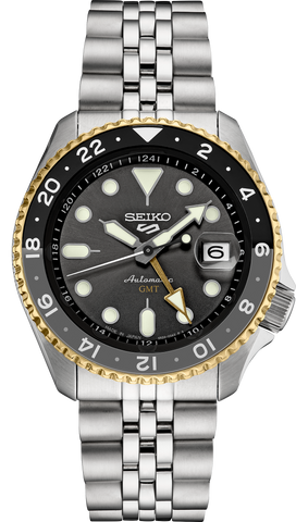 Seiko 5 Sports GMT US Special Edition Automatic Grey Dial Silver Steel Strap Watch For Men - SSK021K1