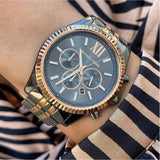 Michael Kors Lexington Chronograph Black Dial Two Tone Steel Strap Watch for Men - MK8561